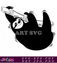 Happy Sloth Hanging On Branch Cartoon SVG