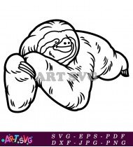 Sloth Hanging On A Tree Branch Cartoon SVG