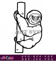 Sloth Sleeping Hanging From Branch Cartoon SVG