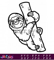 Cute Cartoon Sloth Holding Branch Clipart SVG