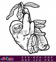 Cute Cartoon Sloth Hanging From A Branch SVG 1