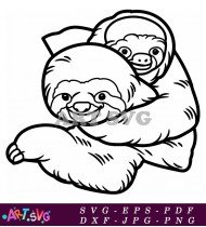 Cartoon Sloth Holding A Branch Clipart SVG