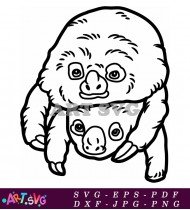 Cute Sloth Holding Baby On Tree Cartoon SVG