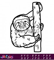 Cartoon Sloth Hanging From Tree Branch SVG