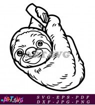 Cute Sloth Hanging From Branch Illustration SVG