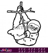 Cartoon Sloth Illustration Hanging On Branch Vector SVG