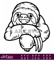 Cute Cartoon Sloth Holding A Branch Vector SVG