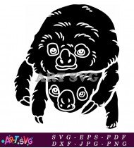 Silhouette Of Sloth Mother And Baby SVG