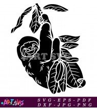 Sloth Hanging On Branch Silhouette Vector SVG