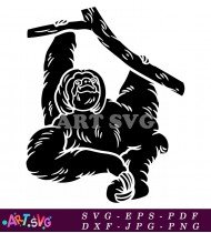 Black And White Sloth Hanging On Branch SVG