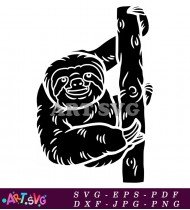 Happy Sloth Holding Onto Branch Silhouette SVG 1