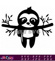 Cartoon Funny Sleepy Sloth Hanging On Branch SVG