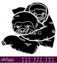 Lazy Sloth Animal Holding Onto Branch Cartoon SVG