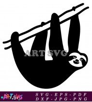 Cute Cartoon Sloth Hanging From A Branch SVG 2