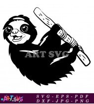 Cute Sloth Holding Branch Illustration SVG