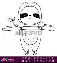 Sloth Cartoon Illustration with Branch Design SVG