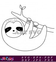 Cute Sloth Hanging on Branch Vector SVG