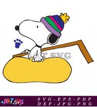 Snoopy wearing hat holding yellow stick SVG