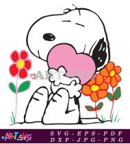 Snoopy wearing glasses holding a heart SVG