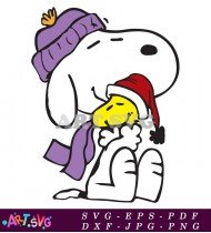 Snoopy holding a yellow bird with warmth SVG