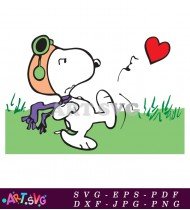 Snoopy Flying In Airplane Holding Red Heart SVG