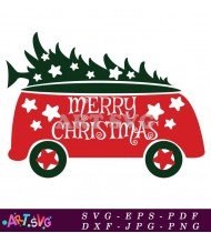 Merry Christmas Red Truck With Trees Design SVG