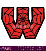 Red Spider-Man Alphabet Letter W With Web SVG