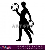 Silhouette Of A Woman Holding A Disc SVG