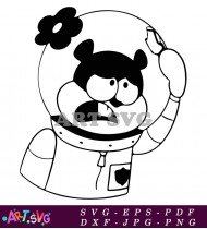 Black And White Cartoon Squirrel Spacesuit SVG 2