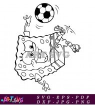 Cartoon Spongebob Squarepants Character Playing Soccer SVG