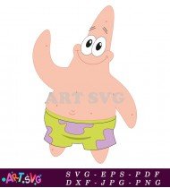 Cartoon Character Pink Starfish In Blue Circle SVG