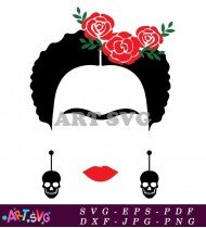 Frida Kahlo Style Painting Red Lips SVG