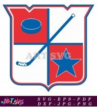 Blue Star And Hockey Stick Mascot Design SVG