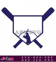 Baseball Player Silhouette with Crossed Bats SVG