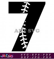 Baseball Stitched Number Seven Silhouette Clipart SVG