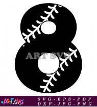 Black Baseball Number Eight Silhouette Clipart SVG