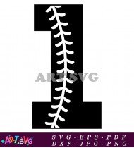 Baseball Stitched Number One Silhouette Design SVG