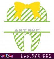 Green Striped Tooth Design with Yellow Bow SVG