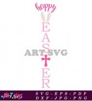 Happy Easter Sign With Cross Bunny SVG 1