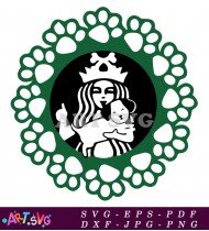 Starbucks Mermaid Silhouette with Paws Coffee Mug SVG