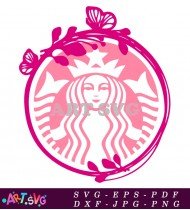 Starbucks Logo Illustration With Pink Flowers SVG