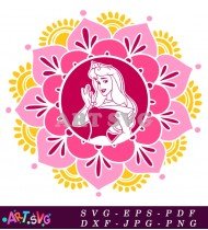 Pink Princess Floral Mandala Pattern with Frame SVG