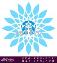 Blue Starbucks Sunburst with Coffee Flower SVG