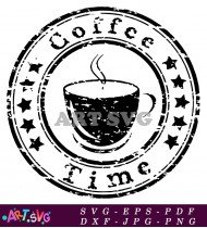 Coffee Time in Vintage Circle Stamp SVG