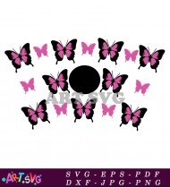 Pink Butterfly Silhouette Circle Design SVG