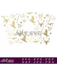 Golden Harry Potter Symbols In White Background SVG