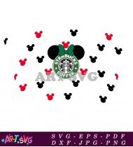 Red Minnie Mouse Heads And Starbucks Logo SVG