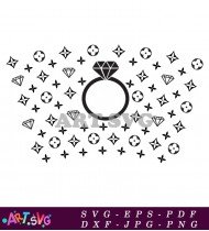 Diamond Ring with LV Logo Pattern Design SVG