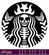 Black Starbucks Logo Design with Skull and Bones SVG