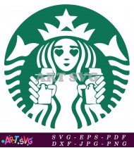 Green Starbucks Logo With Woman Holding Coffee SVG